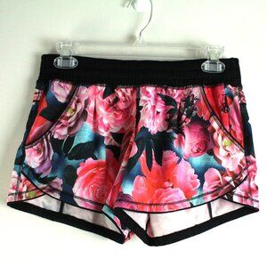 Lululemon Free Reign Floral 4 Way Stretch Black Secret Garden Shorts 6